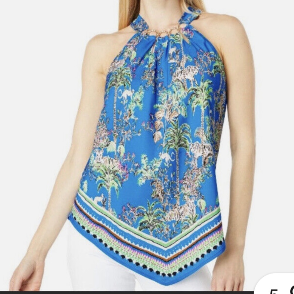 Lilly Pulitzer Julien Top in "Blue thistle Tiger Queen" Size Small